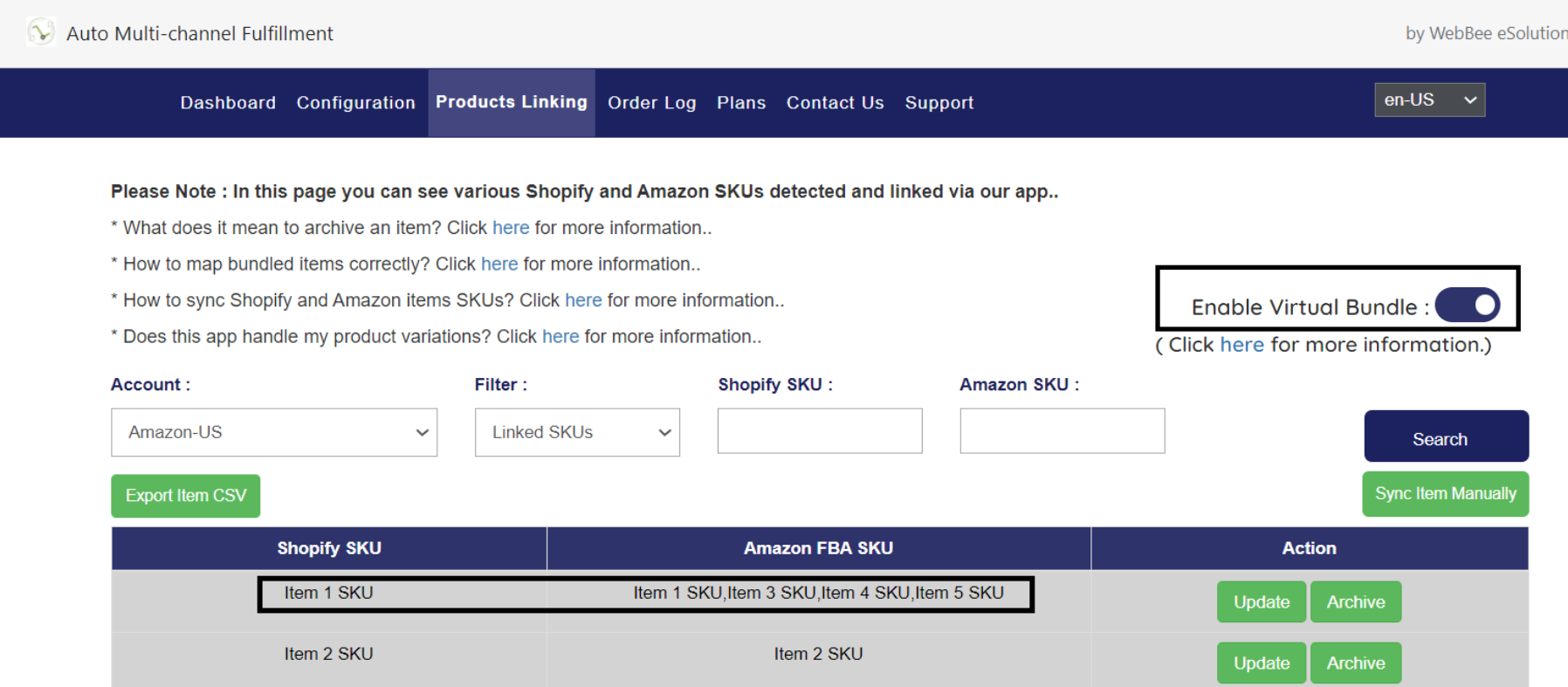 Product linking dashboard